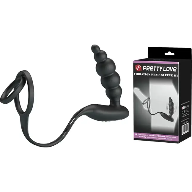 Эрекционное кольцо с анальной вибропробкой-елочкой Vibrating penis sleeve III - Pretty Love. Фотография 2.