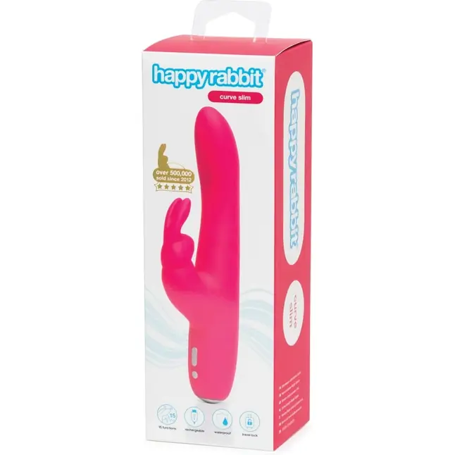Розовый перезаряжаемый вибратор Rabbit Slimline Curve Rechargeable - 24 см. Фотография 5.