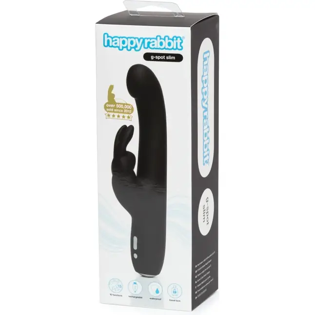 Чёрный вибратор Slimline G-Spot Rechargeable Rabbit Vibrator - 24,1 см. Фотография 6.