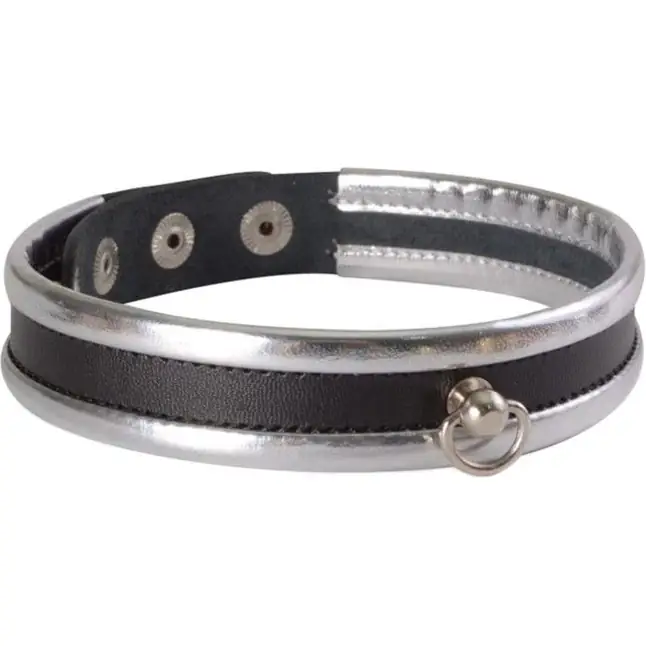 Узкий серебристо-черный ошейник - BDSM accessories