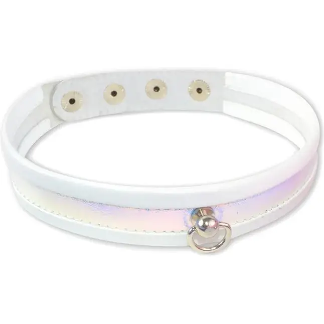 Узкий белый ошейник с перламутром - BDSM accessories