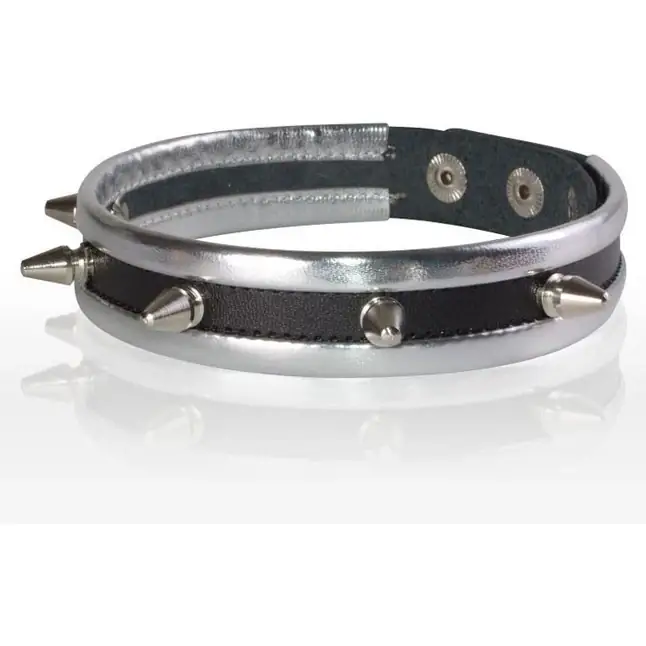 Серебристо-черный узкий ошейник с шипами - BDSM accessories