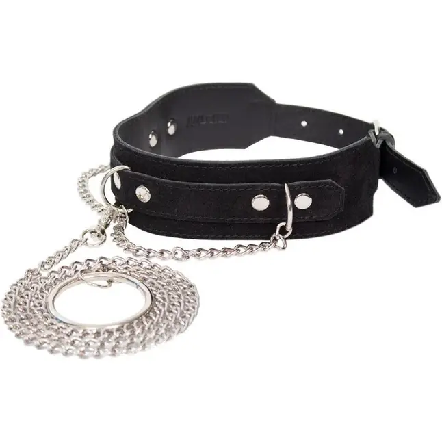 Черный замшевый ошейник Kenzi Neck с поводком