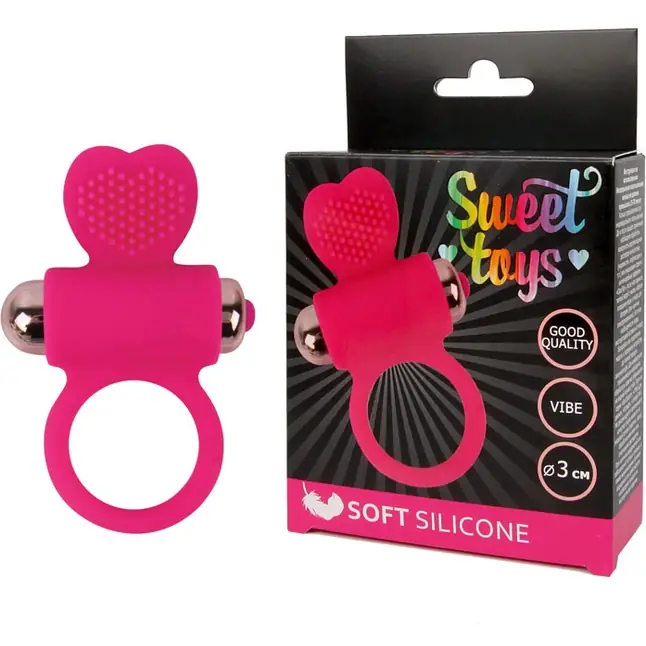 Розовое эрекционное виброкольцо с сердечком - SWEET TOYS. Фотография 2.
