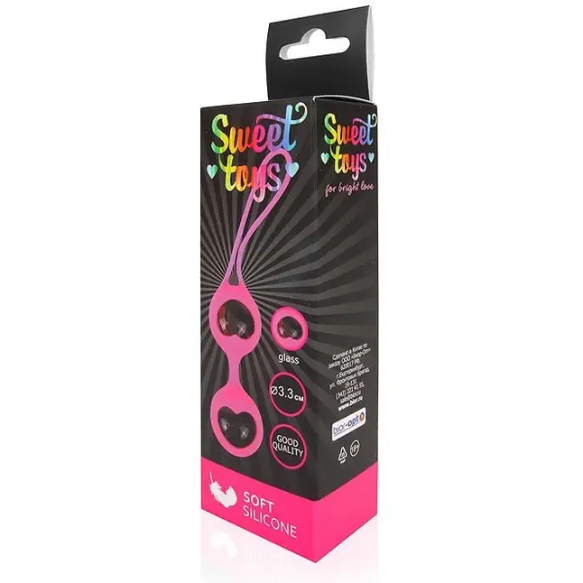 Вагинальные стеклянные шарики в розовой силиконовой оболочке со шнурком - SWEET TOYS. Фотография 3.