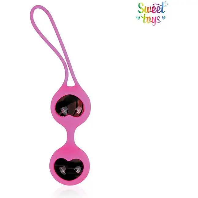 Вагинальные стеклянные шарики в розовой силиконовой оболочке со шнурком - SWEET TOYS