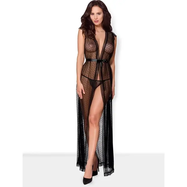 Восхитительный длинный полупрозрачный пеньюар с атласным поясом - Sexy