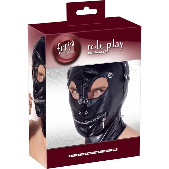 Маска на голову с отверстиями для глаз и рта Imitation Leather Mask - Fetish Collection. Фотография 5.