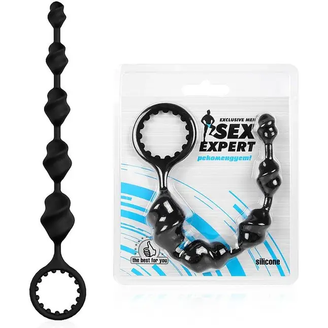 Черная анальная цепочка-елочка с колечком-ограничителем - 23,1 см - SEX EXPERT. Фотография 2.