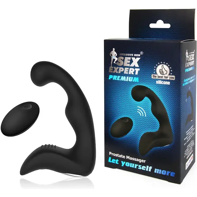 Черный силиконовый массажер простаты с пультом ДУ - SEX EXPERT PREMIUM. Фотография 2.