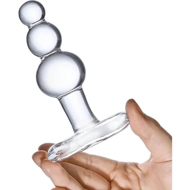 Прозрачная анальная пробка-елочка с 3 шариками Butt Plug with Tapere Base - 11 см. Фотография 3.