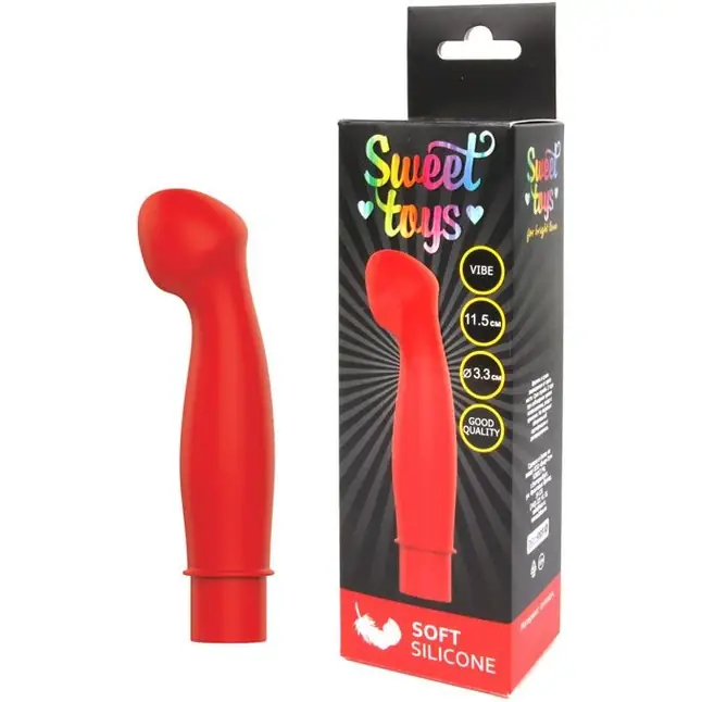 Красный вибромассажер с изогнутой круглой головкой - 11,5 см - SWEET TOYS. Фотография 2.