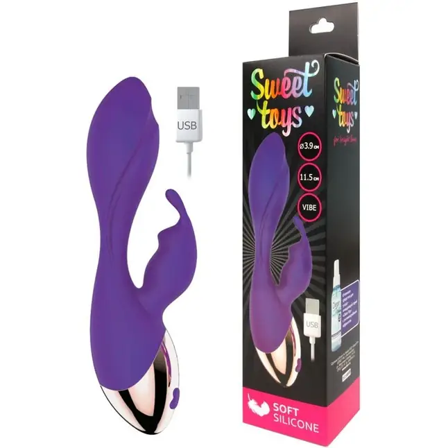 Фиолетовый вибратор с клиторальным зайчиком - SWEET TOYS. Фотография 2.