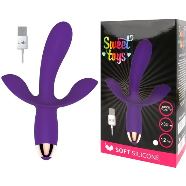 Фиолетовый вибратор с двумя отростками - SWEET TOYS. Фотография 2.