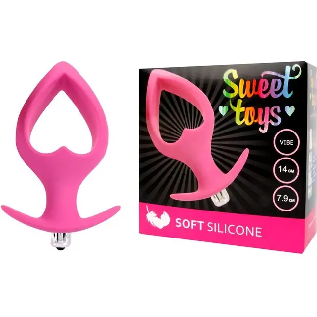 Розовая анальная вибровтулка в форме сердечка - 14 см - SWEET TOYS. Фотография 2.