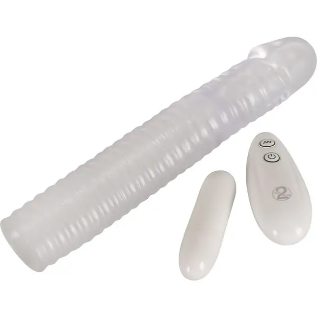 Прозрачная рифленая вибронасадка Vibrating Sleeve - 22,5 см - You2Toys