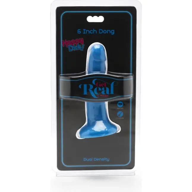 Голубой гладкий фаллоимитатор на присоске Happy Dicks Dong 6 inch - 15,2 см - Get Real. Фотография 2.