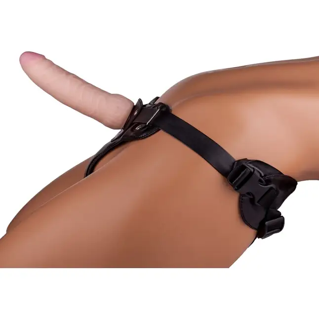 Черный пояс-трусики с двумя телесными насадками Soft-Dolli - 15,7 и 10 см. Фотография 14.