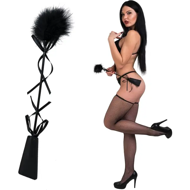 Стек с чёрной пуховкой - 45 см - BDSM. Фотография 2.
