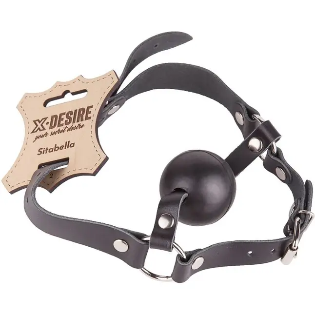 Чёрный кляп-шар на кожаных ремешках с пряжкой - BDSM accessories. Фотография 3.