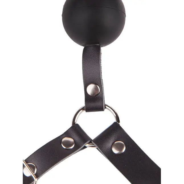 Чёрный кляп-шар на кожаных ремешках с пряжкой - BDSM accessories. Фотография 4.