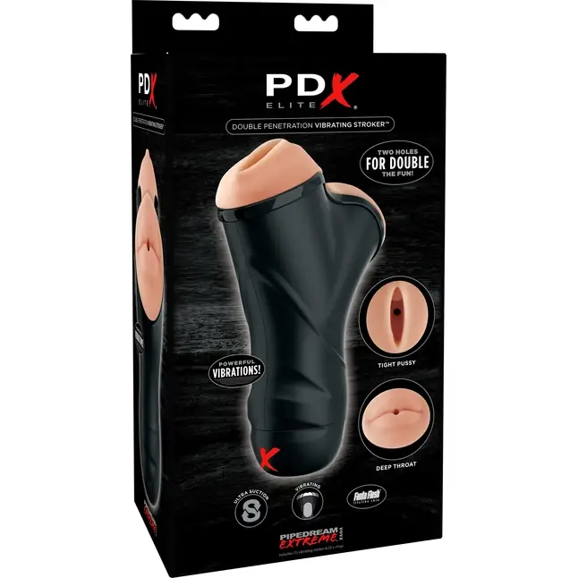 Мастурбатор в колбе с двумя тоннелями Double Penetration Vibrating Stroker - PDX Elite. Фотография 5.