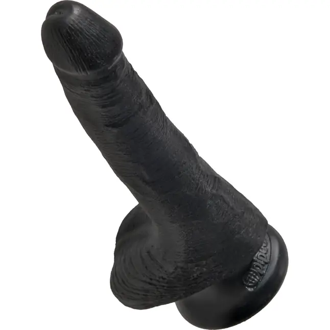 Черный фаллоимитатор с мошонкой и присоской 6 Cock with Balls - 17,8 см - King Cock. Фотография 3.