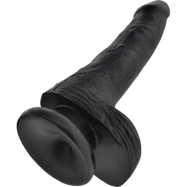Черный фаллоимитатор с мошонкой и присоской 6 Cock with Balls - 17,8 см - King Cock. Фотография 4.