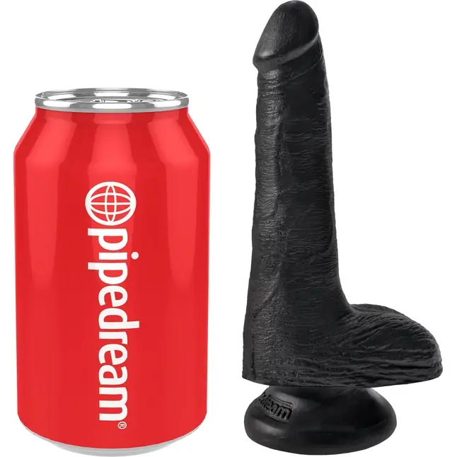 Черный фаллоимитатор с мошонкой и присоской 6 Cock with Balls - 17,8 см - King Cock. Фотография 5.