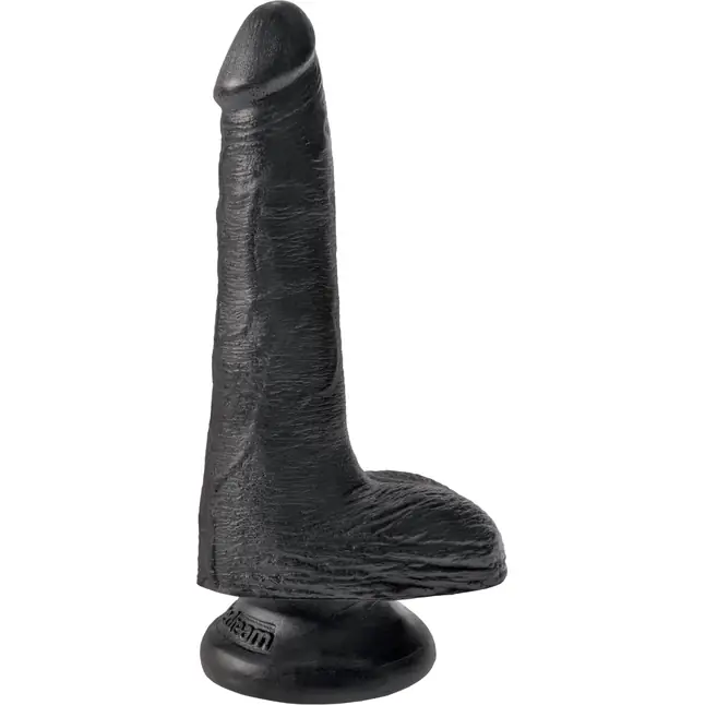 Черный фаллоимитатор с мошонкой и присоской 6 Cock with Balls - 17,8 см - King Cock