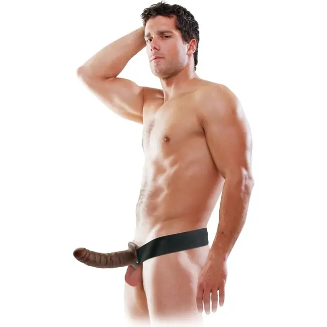 Коричневый полый страпон на ремне 8 Hollow Strap-On - 20,5 см - Fetish Fantasy Series. Фотография 3.