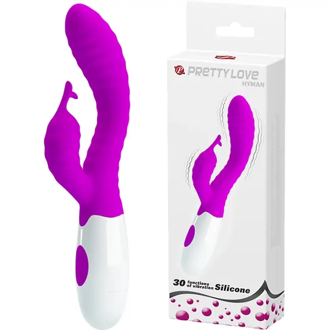 Лиловый вибратор с клиторальным отростком и ребрами Pete - 20 см - Pretty Love. Фотография 2.