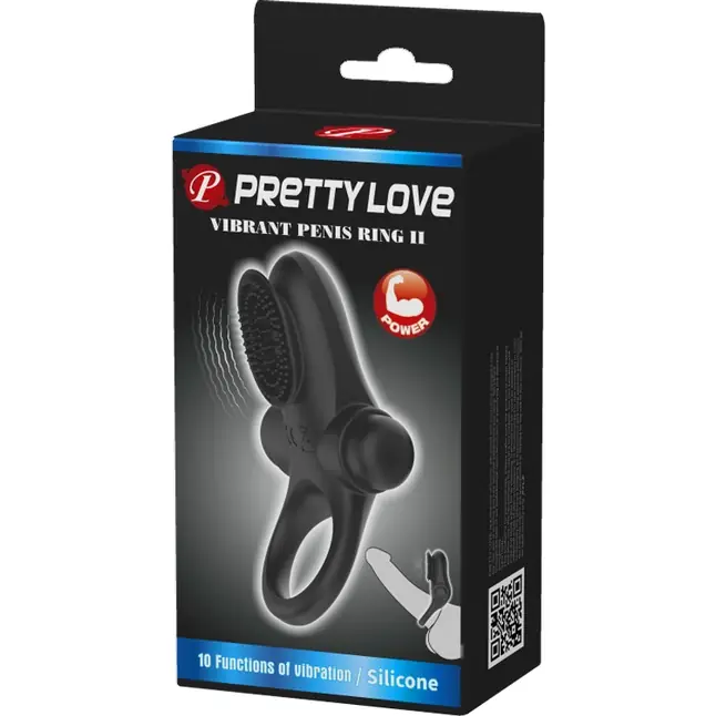 Черное эрекционное виброкольцо в клиторальной щеточкой Vibrant Penis Ring II - Pretty Love. Фотография 8.