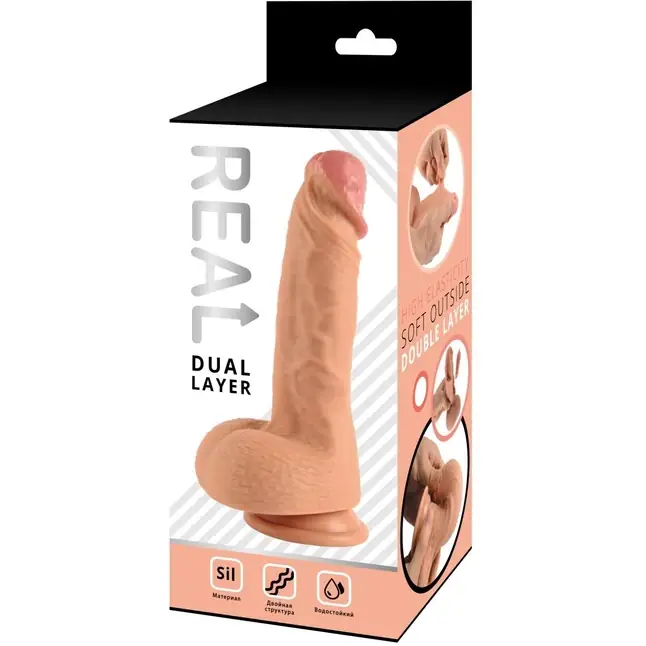 Телесный реалистичный фаллоимитатор Real Dual Layer - 20 см. Фотография 5.