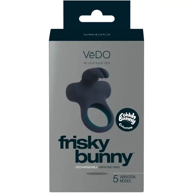Чёрное эрекционное перезаряжаемое виброкольцо VeDO Frisky Bunny. Фотография 3.