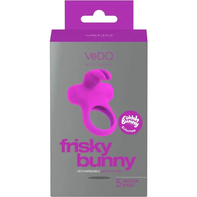 Лиловое эрекционное перезаряжаемое виброкольцо VeDO Frisky Bunny. Фотография 3.