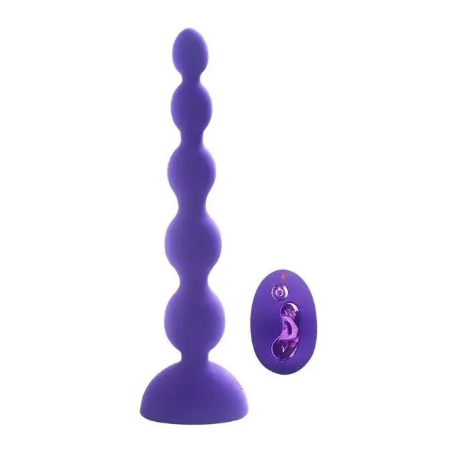 Фиолетовый анальный вибростимулятор Anal Beads L с пультом ДУ - 21,5 см.