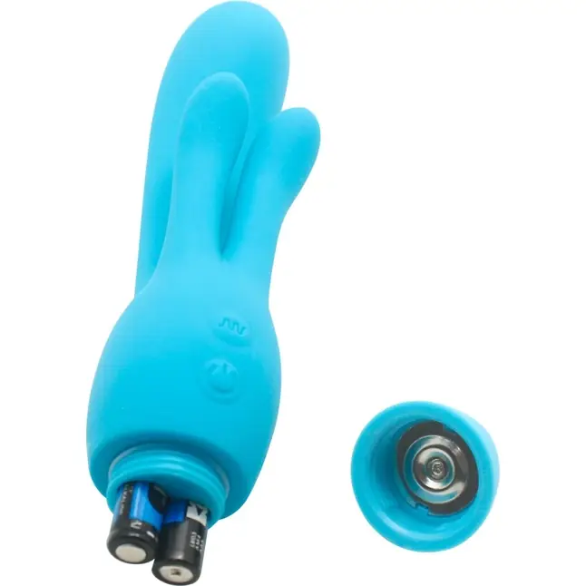 Голубой вибратор INDULGENCE Frolic Bunny - 18,5 см. Фотография 5.