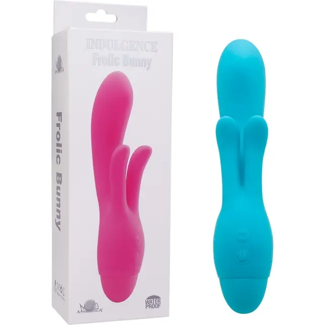 Голубой вибратор INDULGENCE Frolic Bunny - 18,5 см. Фотография 6.