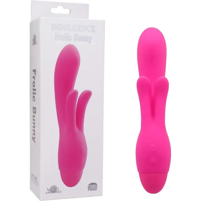 Розовый вибратор INDULGENCE Frolic Bunny - 18,5 см. Фотография 6.