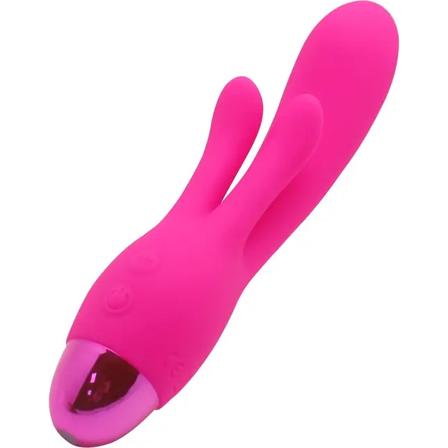 Розовый вибратор INDULGENCE Rechargeable Frolic Bunny - 18,7 см. Фотография 2.