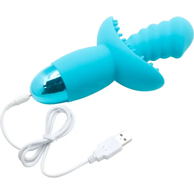 Голубой вибратор INDULGENCE Rechargeable Wild Ride - 16,5 см. Фотография 5.