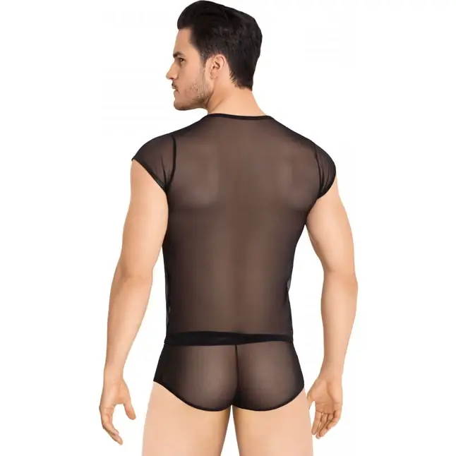 Соблазнительный костюм-сетка в тонкую полоску из wet-look материала - Men s collection. Фотография 2.