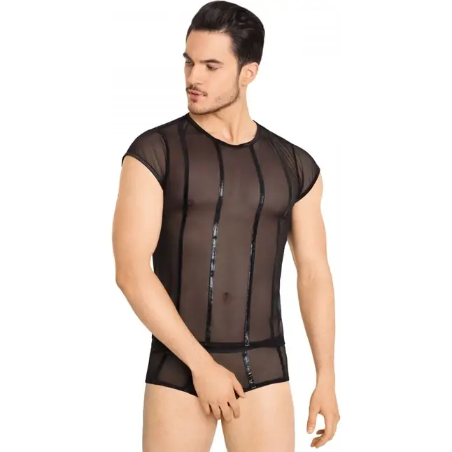 Соблазнительный костюм-сетка в тонкую полоску из wet-look материала - Men s collection