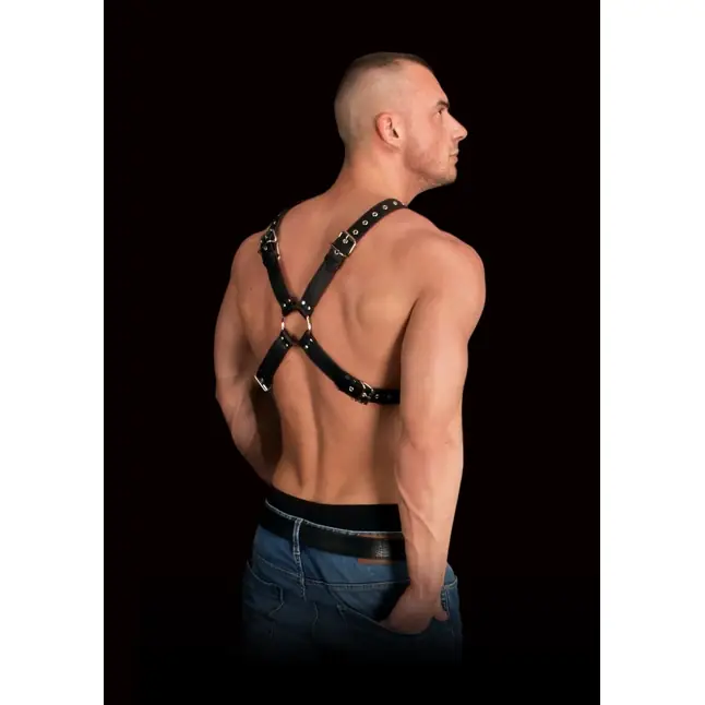Черная мужская портупея Adonis High Halter - Ouch!. Фотография 3.