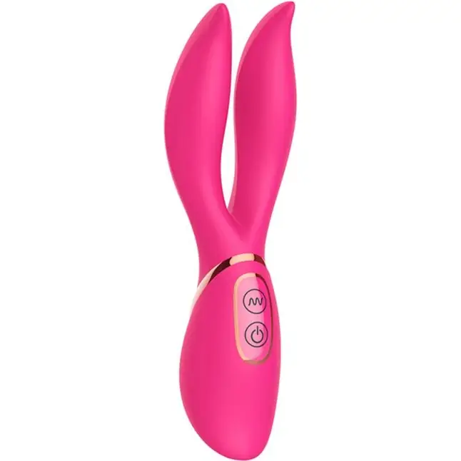 Розовый вибратор с 2 ушками Flower Core - 18,1 см