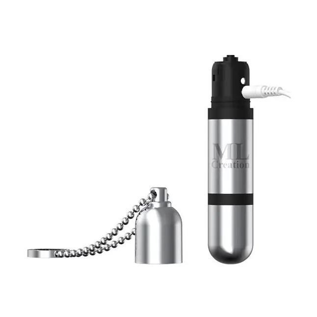 Серебристый мини-вибратор на цепочке Glittering Bullet - 9 см. Фотография 3.