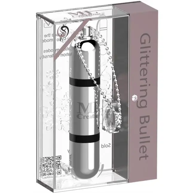 Серебристый мини-вибратор на цепочке Glittering Bullet - 9 см. Фотография 4.