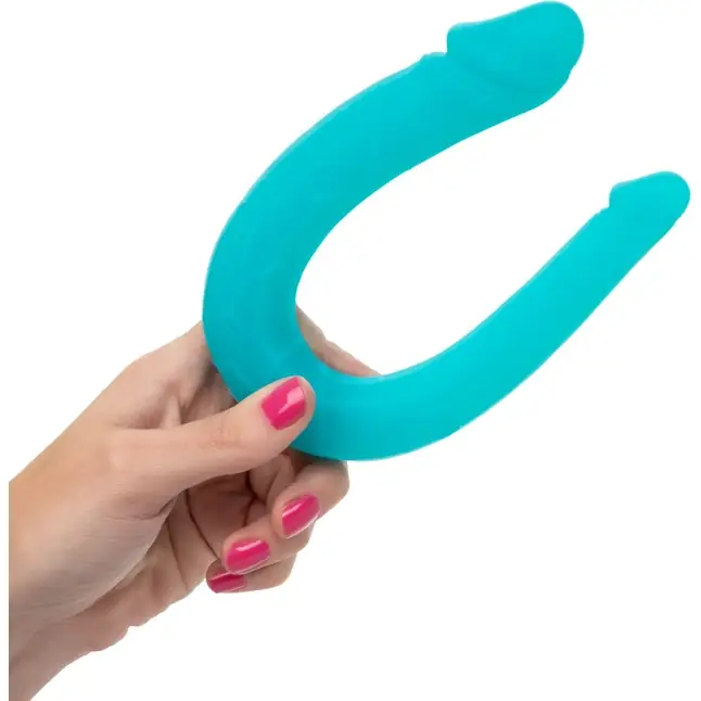 Бирюзовый двусторонний фаллоимитатор Silicone Double Dong AC/DC - 30,5 см. Фотография 6.