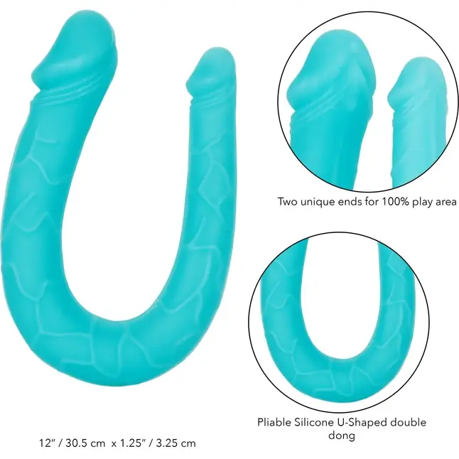 Бирюзовый двусторонний фаллоимитатор Silicone Double Dong AC/DC - 30,5 см. Фотография 7.